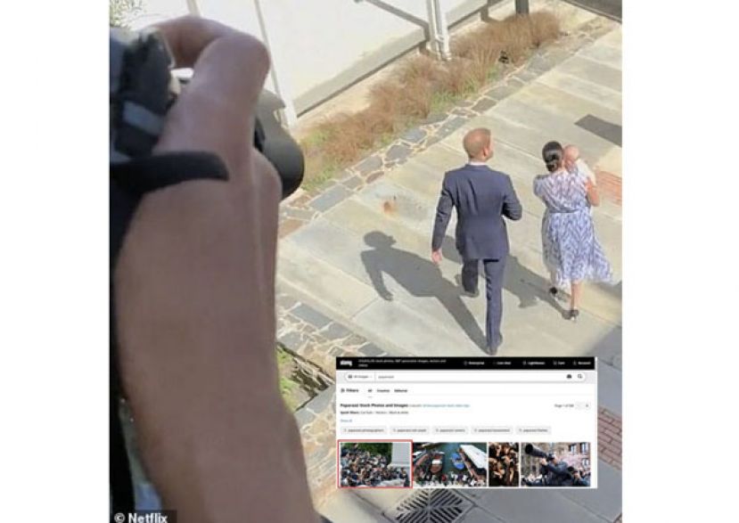 第二部纪录片23秒处画面似乎在暗示记者偷拍，却被指出经过哈利梅根同意拍摄。小图为预告片其中一张照片被爆摄于特映会，且在图库就能够找到。