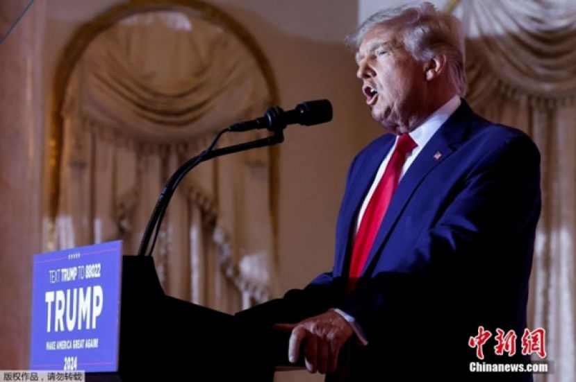 当地时间2022年11月15日，美国前总统特朗普在佛罗里达州海湖庄园发表演讲，正式宣布将参加2024年美国总统大选。