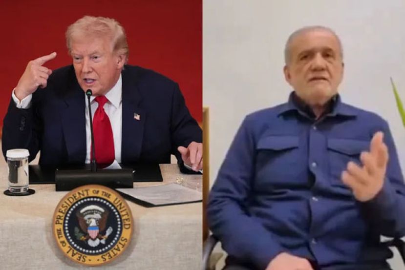 伊朗总统裴泽斯基安（右）表示有意愿结束战争，但表示特朗普必须满足伊朗开出的条件。