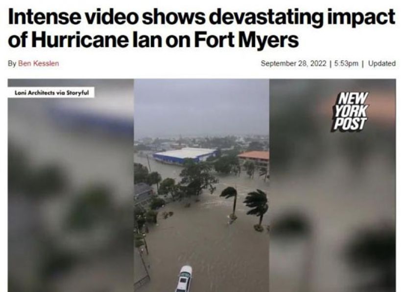 飓风&ldquo;伊恩&rdquo;登陆美国佛州　房屋街道被淹上百万用户停电