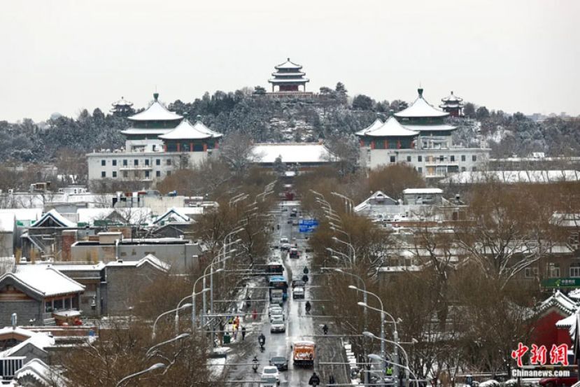 北京中轴线雪景。