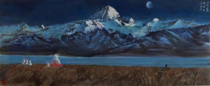 刘洋国画作品描绘的西藏冈仁波齐。