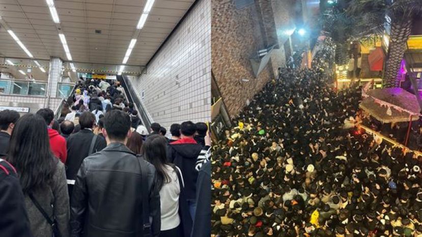 首尔梨泰院地铁站、事发巷弄10月29日晚间挤得水泄不通。