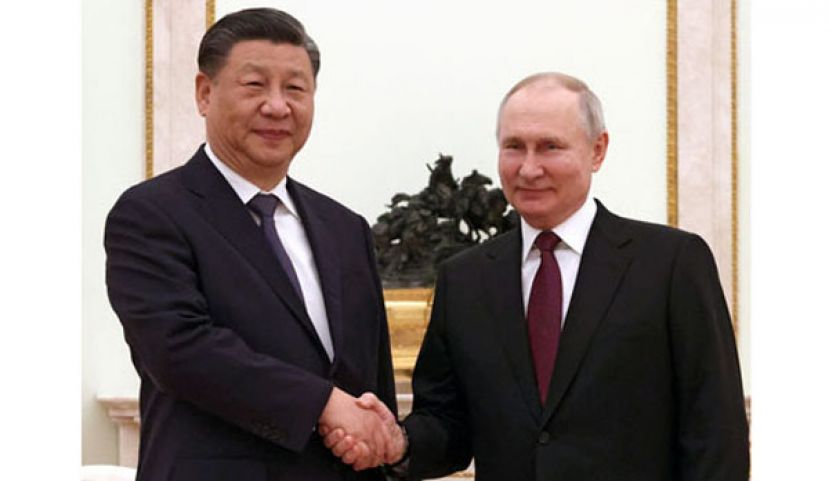 中国国家主席习近平（左）在俄乌开战后，首度访问莫斯科与普京会面。