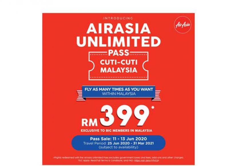 亚航推出无限通行证　399令吉无限次飞国内16航点