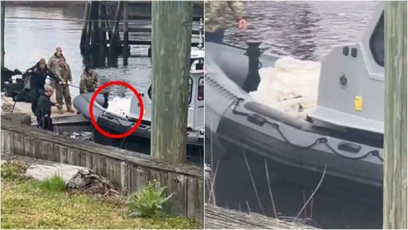 美国海军此前被拍到卸载打捞到的中国间谍气球残骸。