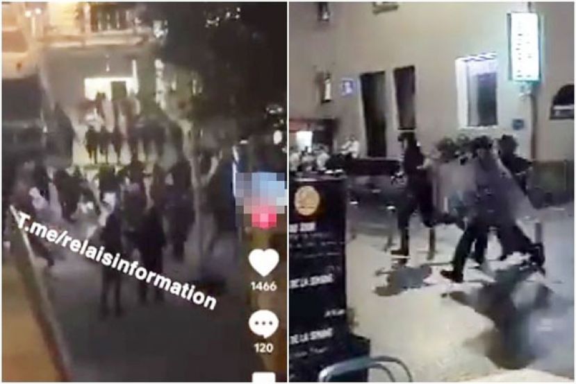 瑞士法语区城市洛桑也出现街头骚乱，警察全副武装出动维持秩序。