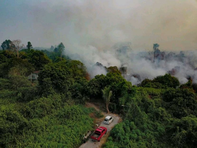 斯里阿曼林火焚烧，烟雾弥漫(消拯局图片)。 