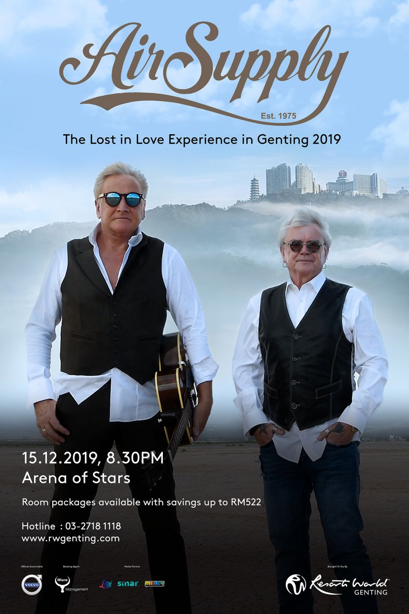 西洋摇滚不老天团Air Supply   12月重登云顶世界   唱响40周年经典摇滚金曲