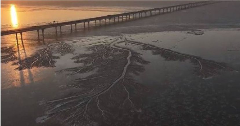 有民众在22日一早目击到连钱塘江都被冰封住了。