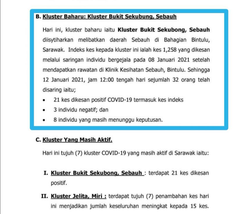民都鲁实巴荷新增Bukit Sekubong感染群。
