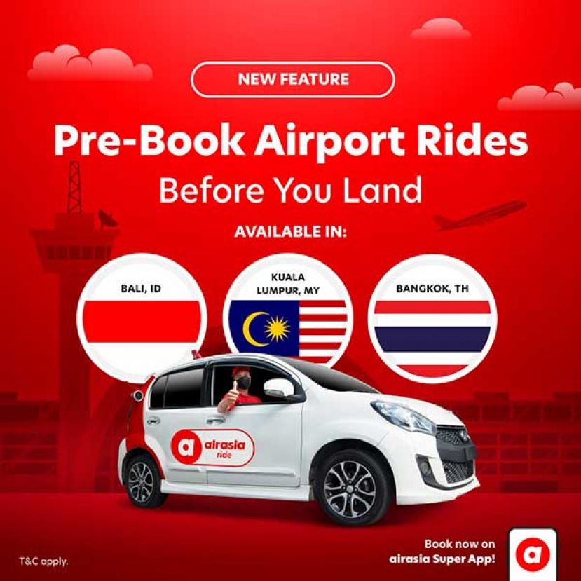 在使用 airasia Super App 搭乘 airasia ride 着陆之前，从世界任何地方预订您从吉隆坡、曼谷和巴厘岛的机场出发的召车服务。