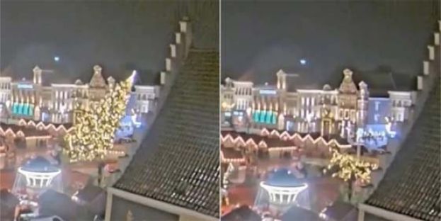 佳节悲剧，6楼高圣诞树被风吹倒 压死老妇。