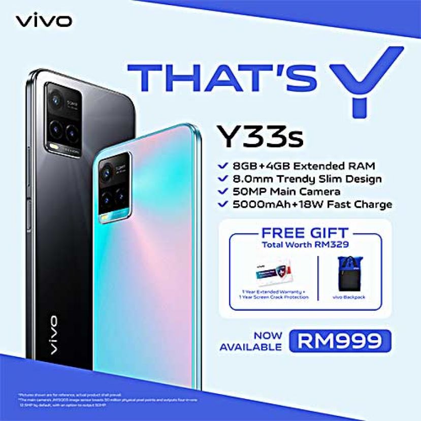 vivo Y33s配备50MP三摄像头功能与流畅性能，激发用户无限创造力的同时也满足他们对趣味、欢乐与简 约感的追求.