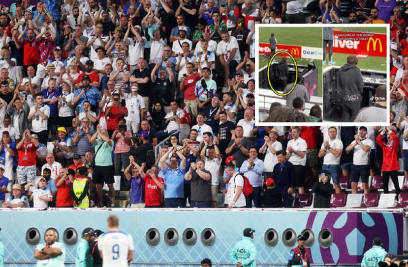 卡塔尔世足场馆的冷气出风口就设置在观众席下方。小图为音控师还被拍到穿长袖外套，双手插在口袋里取暖。