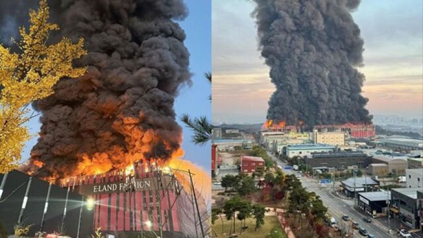 位于韩国忠清南道天安市的衣恋集团物流中心15日发生大火。