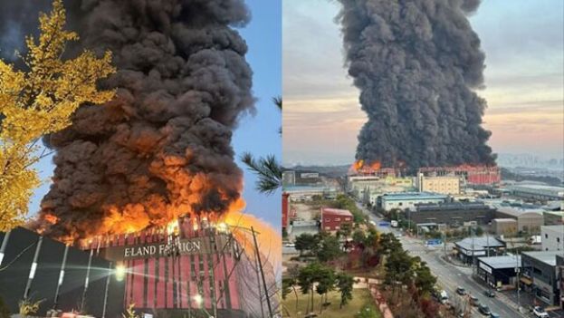 位于韩国忠清南道天安市的衣恋集团物流中心15日发生大火。