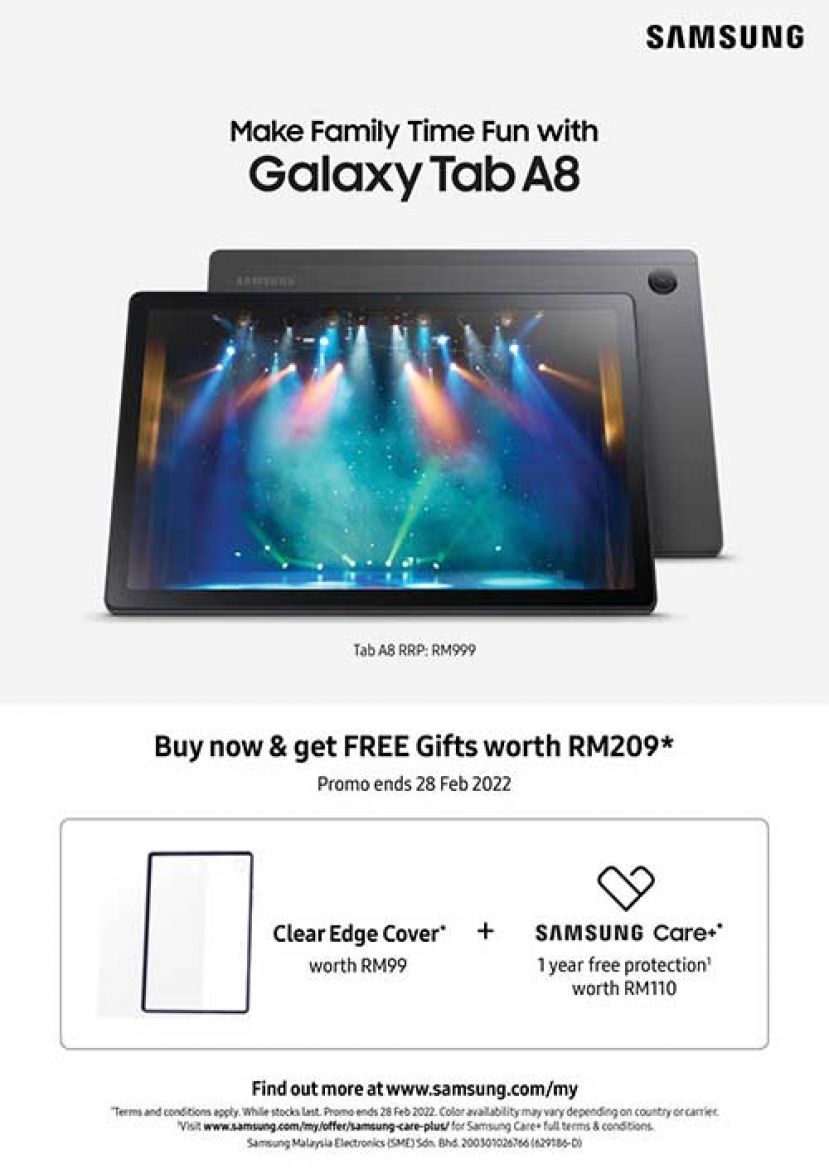Galaxy Tab A8：坚固耐用的家庭平板电脑