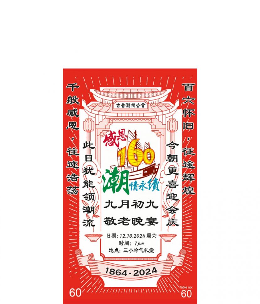 古晋潮州公会订于10月12日举办的敬老宴餐券已开始发售，欢迎各界洽购。