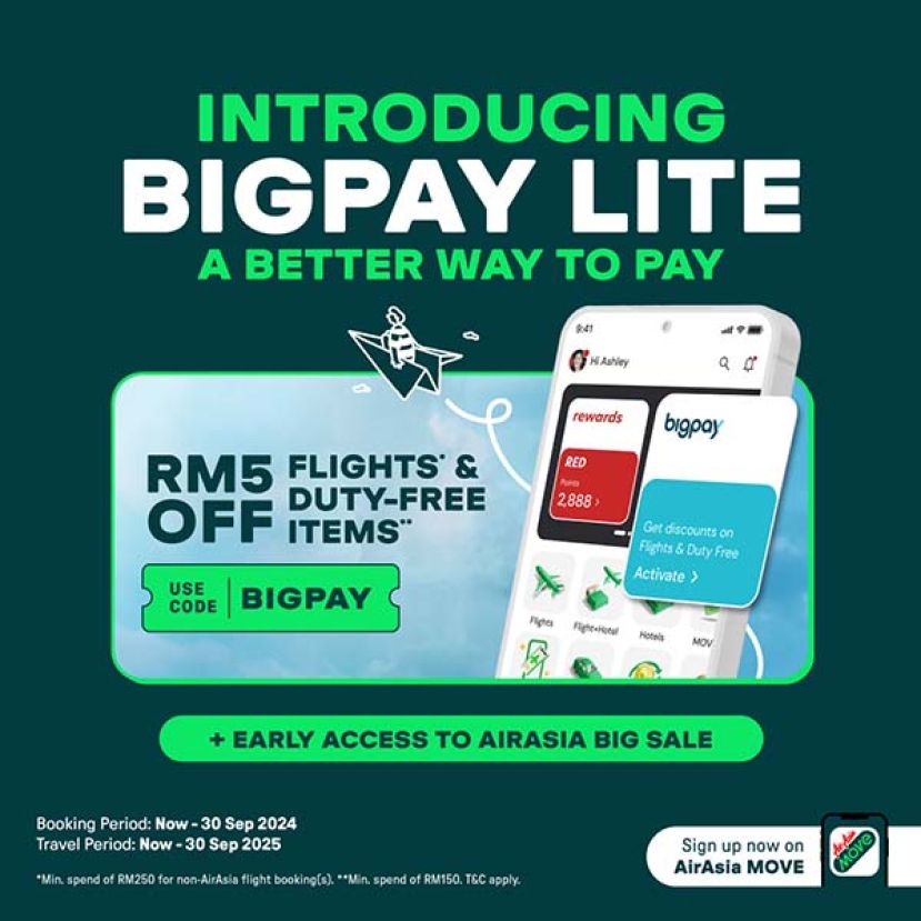 短时间内即可开设 BigPay Lite 账户，解锁独家折扣并优先参与亚航大促销等活动！