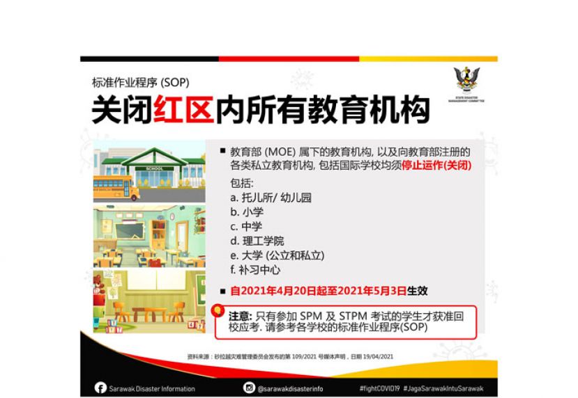 砂红区的学校即日起至5月3日关闭14天。