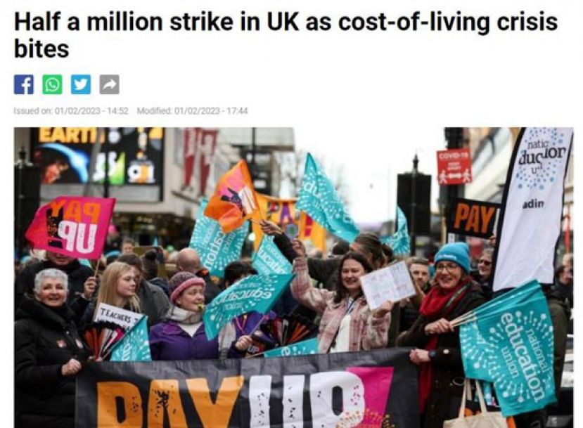 10年来最大规模　英国50万人因薪资问题举行大罢工