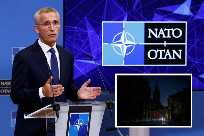 北约秘书长史托腾柏格。小图为美国宣布将协助乌克兰复电。