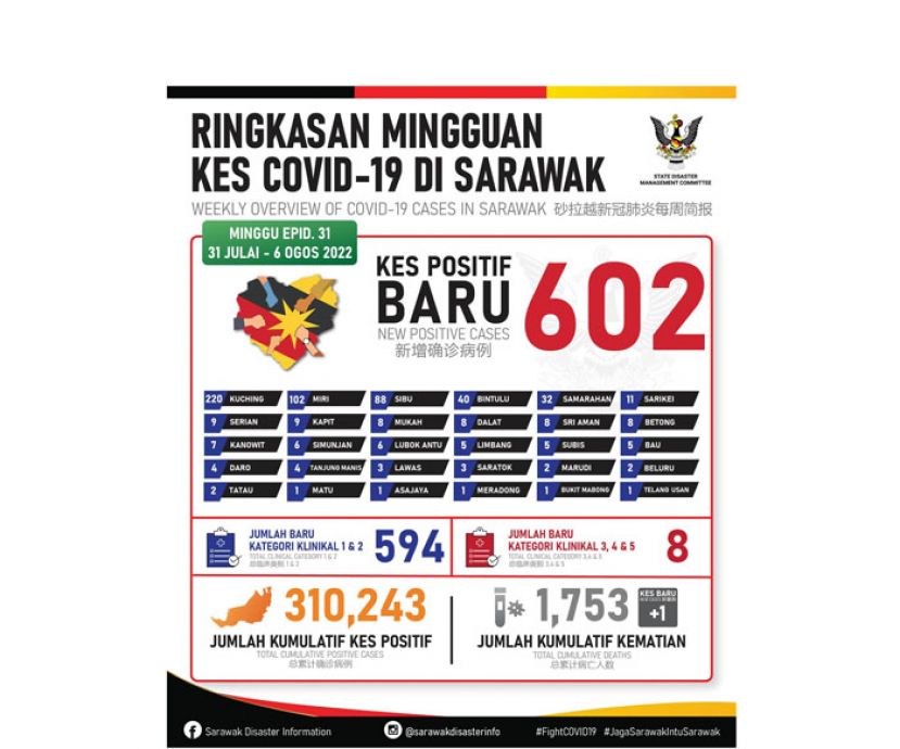 砂拉越新冠肺炎确诊病例数据表。