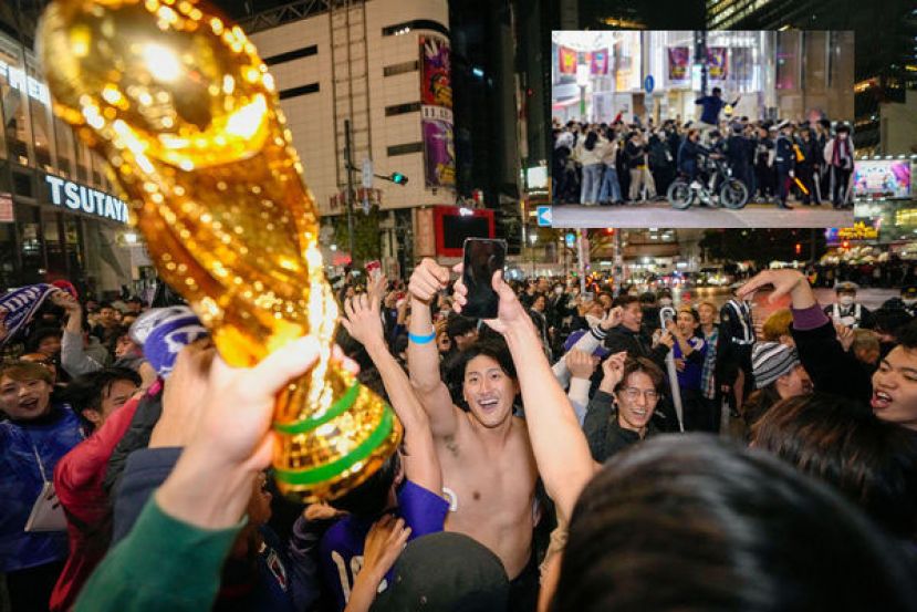 日本大逆转击败德国，涩谷万人快闪十字路口狂欢。