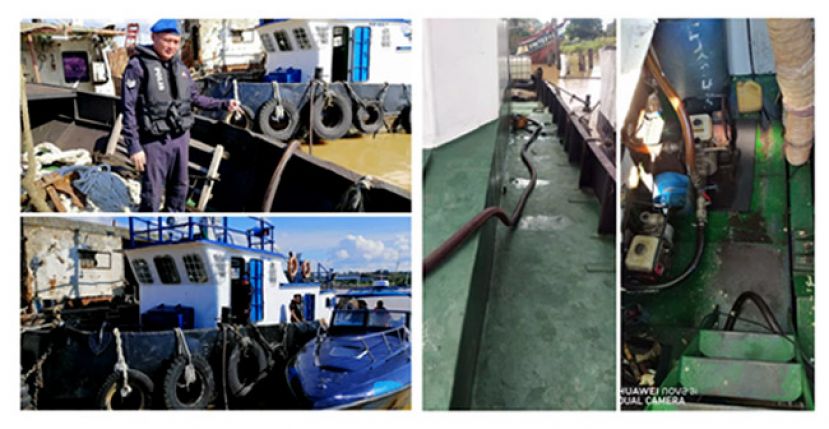 2艘在互相输送柴油的可疑拖船遭民都鲁水警扣押。