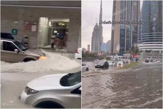 ●杜拜暴雨造成街道大淹水。