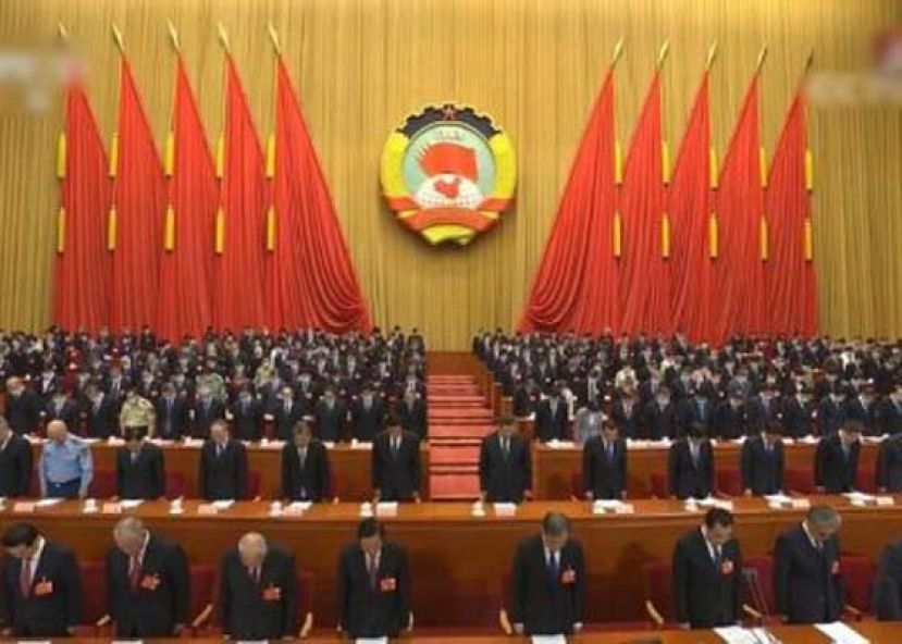 中国全体与会人员为新冠肺炎死者默哀。