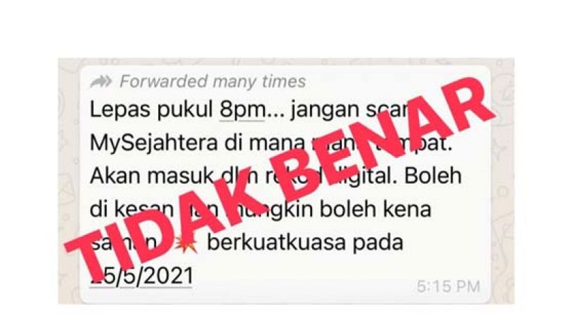 8PM后用MySejahtera登记后会被对付？国安会：假消息!