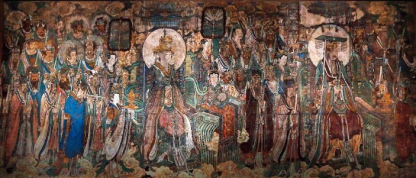 山西博物院内的永乐宫壁画《朝元图》。