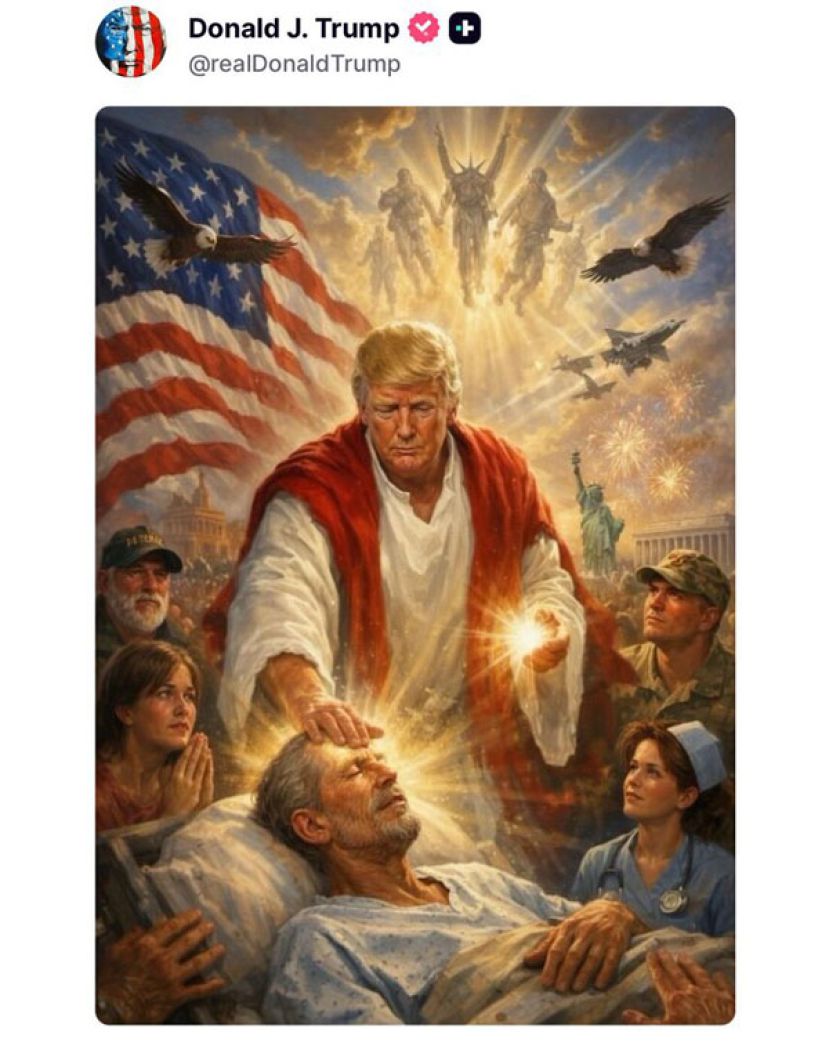 特朗普发布耶稣救世图挨轰亵渎急撤照，辩称在演医生。