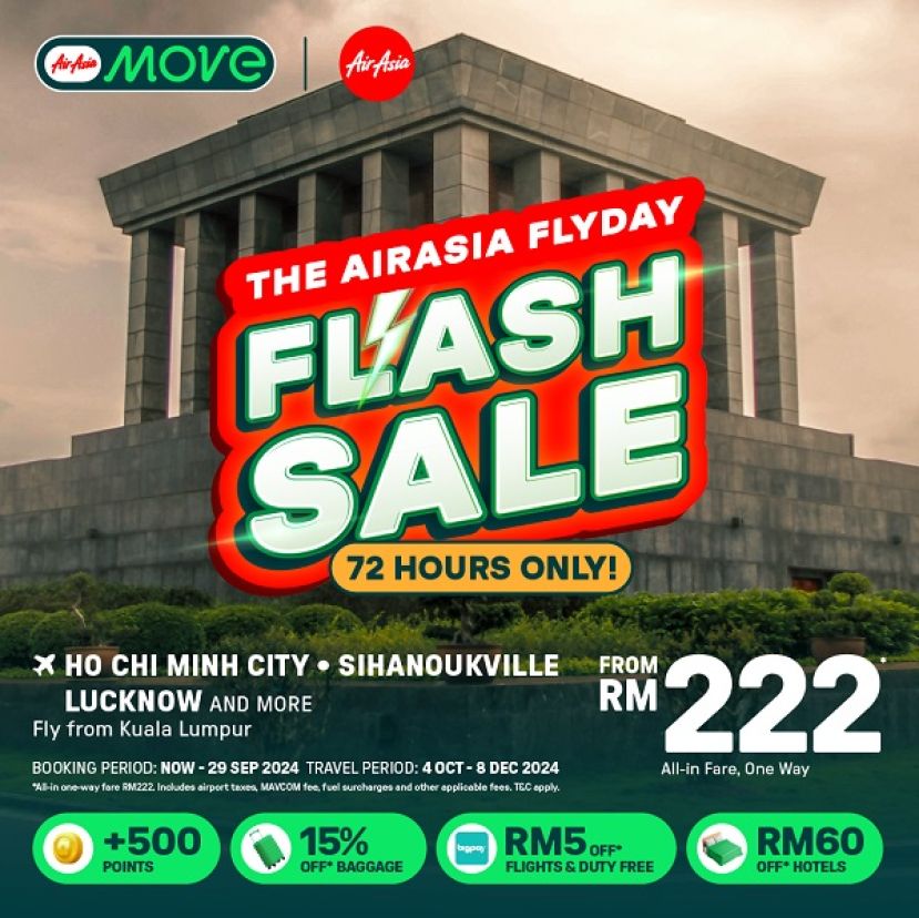 立即在AirAsia MOVE 的 Flyday Flash Sale 解锁超值旅行优惠！