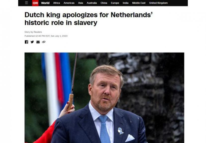 荷兰国王威廉亚历山大出席纪念荷兰废除奴隶制160周年的仪式上表示道歉。