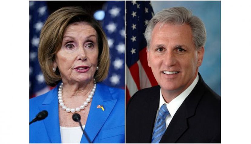 美国众议院民主党籍议长佩洛西与众院共和党领袖麦卡锡。