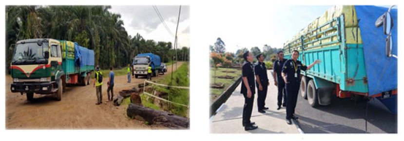 警方扣查3辆罗厘以及起获百万的逃税货物。(左右图)