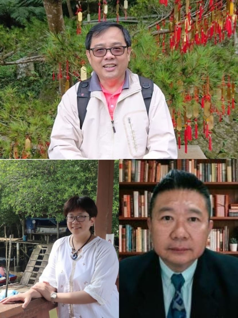 大马作协副会长胡清朝（上）、大马作协副财政谢增英（左下）、大马作协理事胡復兴（右下）。