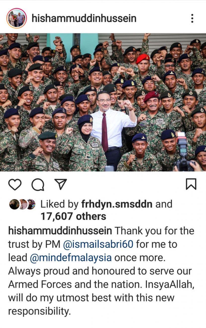  拿督斯里希山慕丁也在脸书撰文中，发布他于2017年与大马武装部队成员的欢愉大合照。