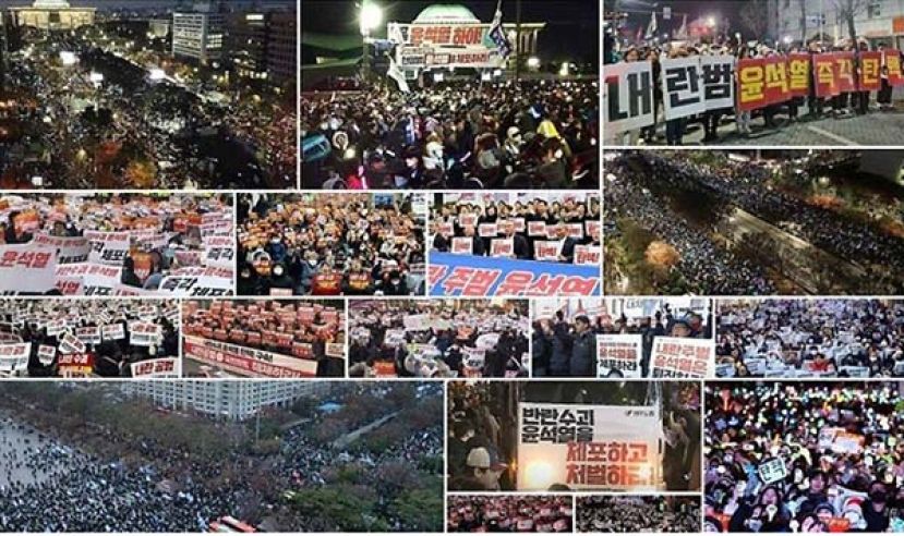 ●朝鲜《劳动新闻》在报纸刊登多张韩国民众在国会抗议的相片。