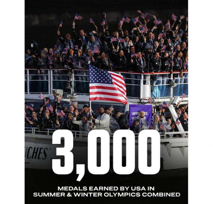 奥运美国队累计夺牌突破3000面大关。