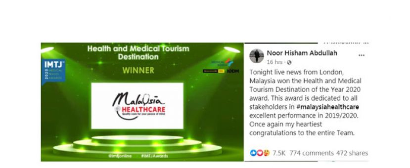 诺希山感谢我国医药旅游业者及相关利益业者的努力及付出，让我国医药旅游领域在国际上再度扬名。