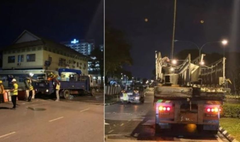 砂中央医院旧有的行人天桥已拆除完毕。