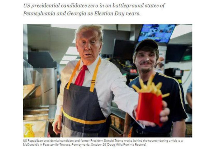 为拉摇摆州选票　特朗普在麦当劳炸薯条