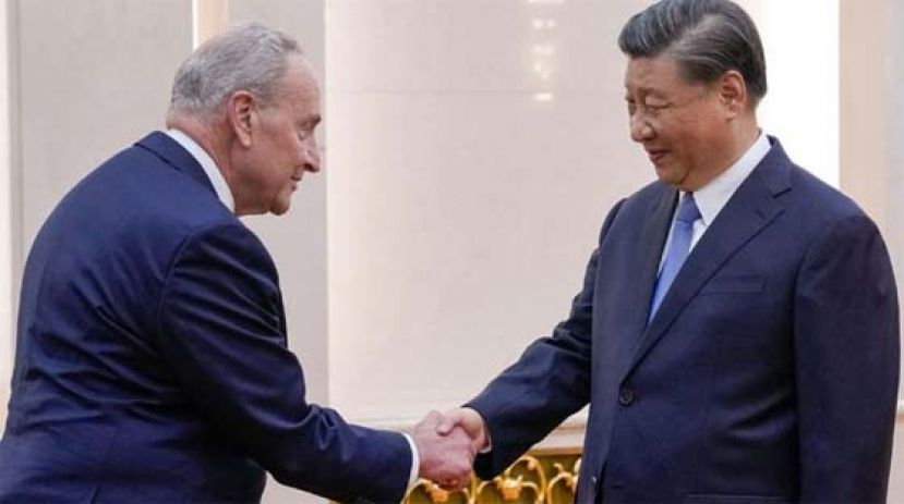 习近平与舒默（左）会面。