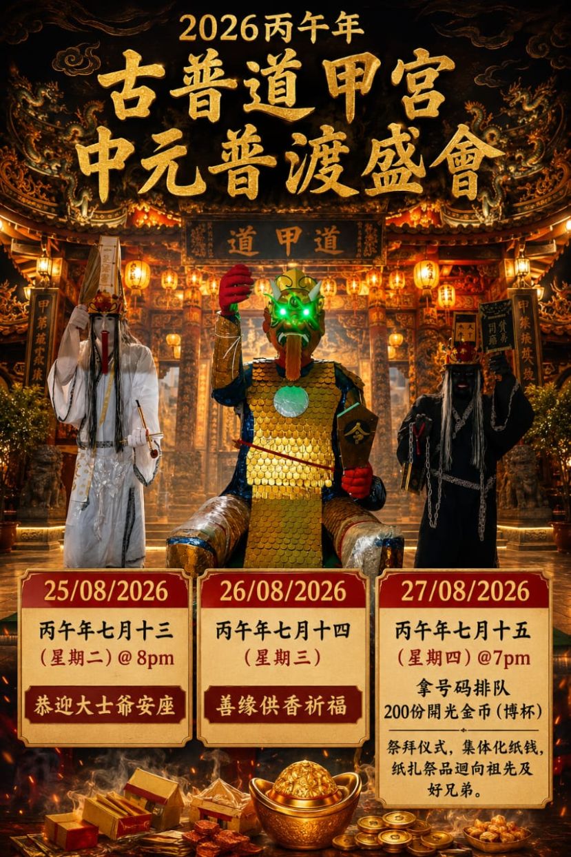 2026丙午年古普道甲宫中元普渡盛会  一连三天隆重启建 恭迎大士爷安座   掷杯求200份开光金币