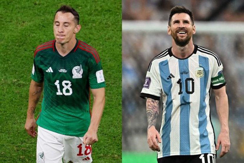 墨西哥中场瓜尔达多（左）透露，梅西不小心踢到的球衣是他送的。