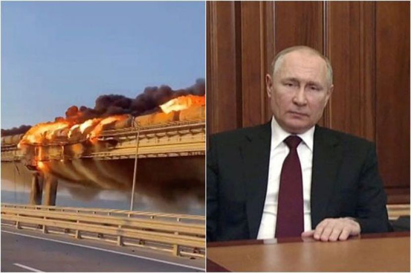 普京70岁生日隔天，克里米亚大桥被炸。